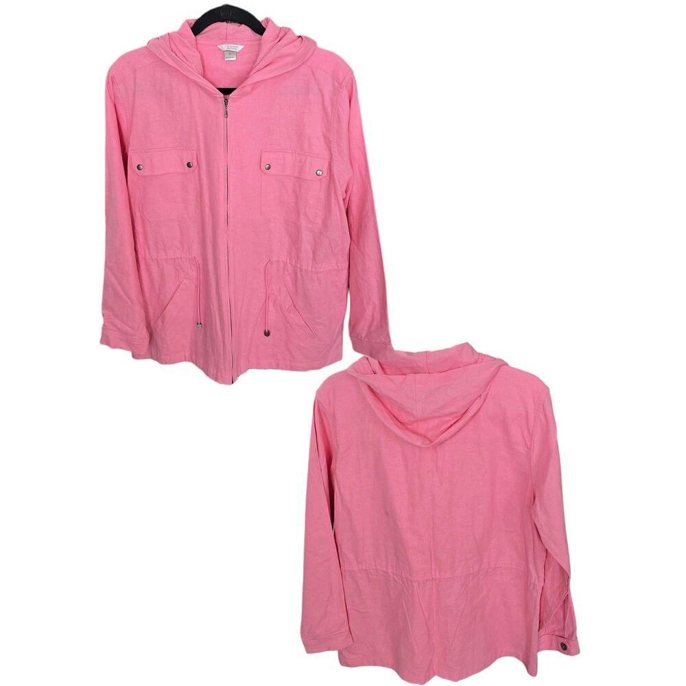 Christopher & Banks Pink Hooded Zip Jacket Utility Pockets Women's Medium NWT